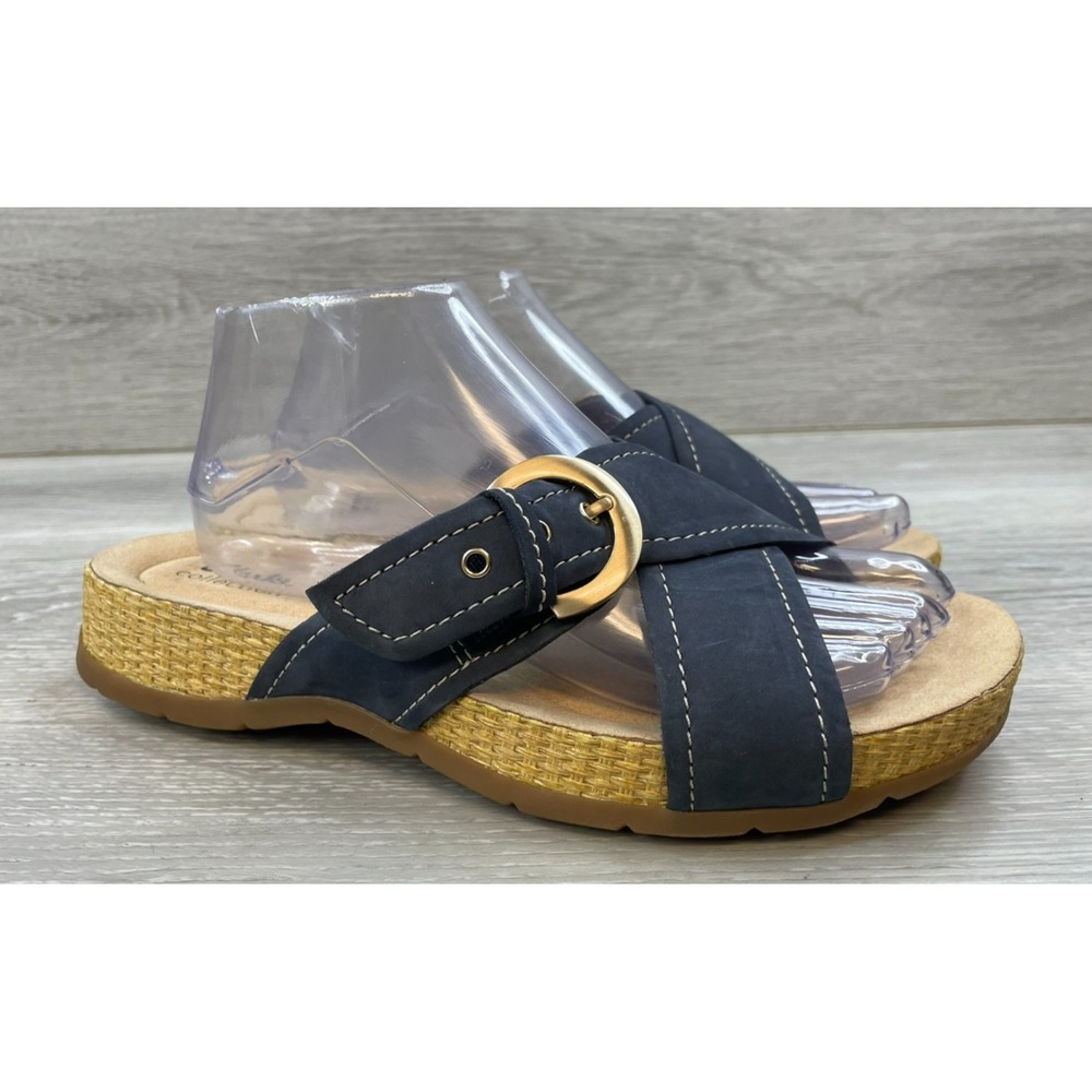 Clarks M Women's Sandals 9 Blue Buckle Slide Leather Comfort Casual Shoes